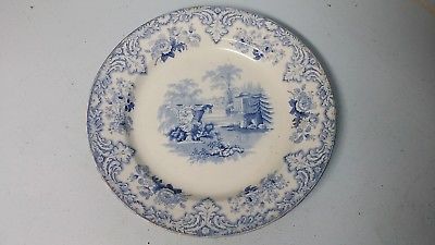 Antique Staffordshire Soup Bowl MANSION Blue Scenic Transfer ware Edwards