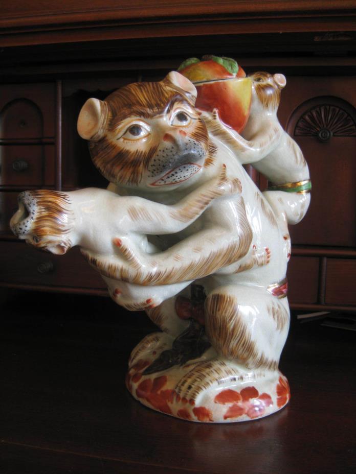 Staffordshire Figural Monkey & Baby Teapot Homage to Meissen Kandler Original