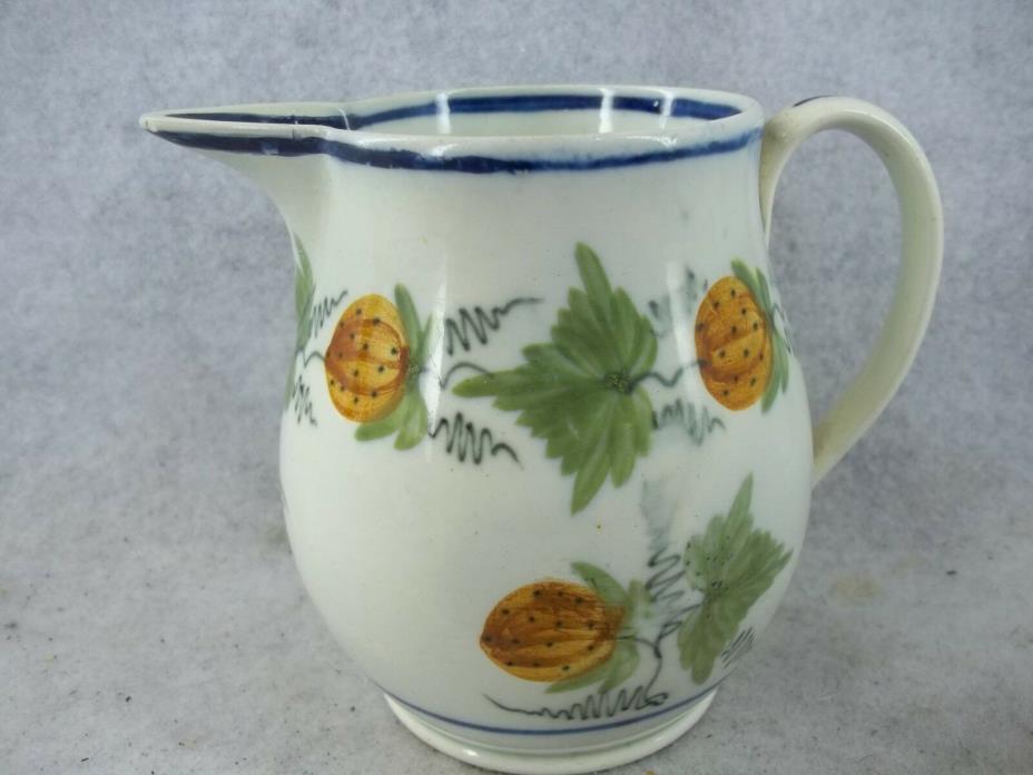 Antique Pearlware Glaze Strawberry Pattern Creamer Staffordshire 19th Century