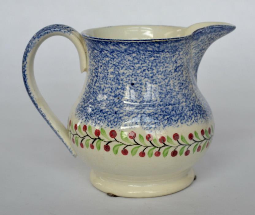 19th C. English Spatterware Creamer - Holly Berries