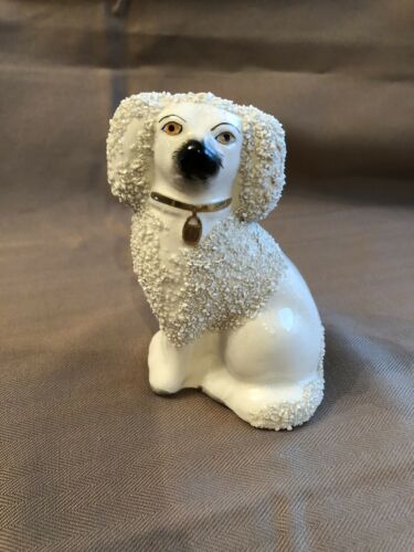 Antique Staffordshire Ware England Confetti Poodle Dog Figurine.