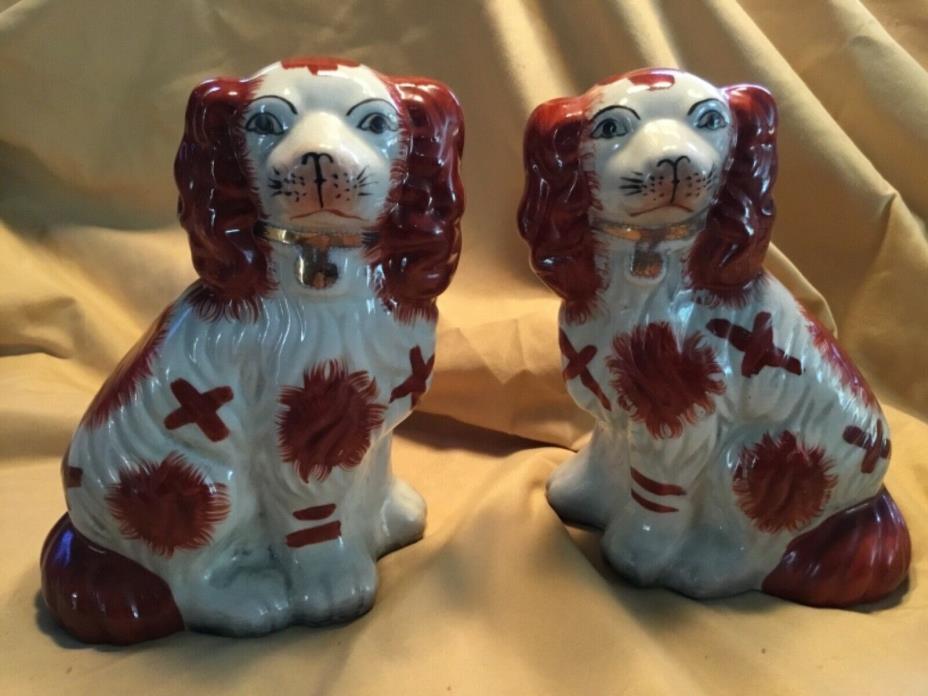 Pair of Staffordshire Spaniels 7 inches tall with Rust Spots