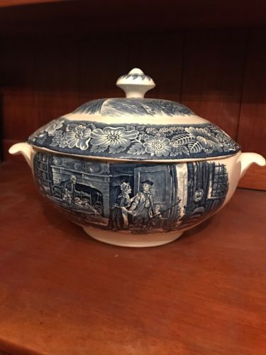 Vintage LIBERTY BLUE Staffordshire Soup Tureen with Lid ~ Boston Tea Party