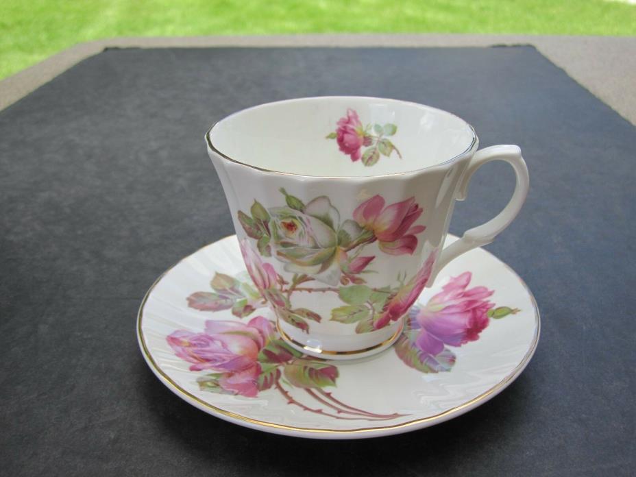 Beautiful Staffordshire Crown Victorian Pink Roses Decorated Cup & Saucer Set