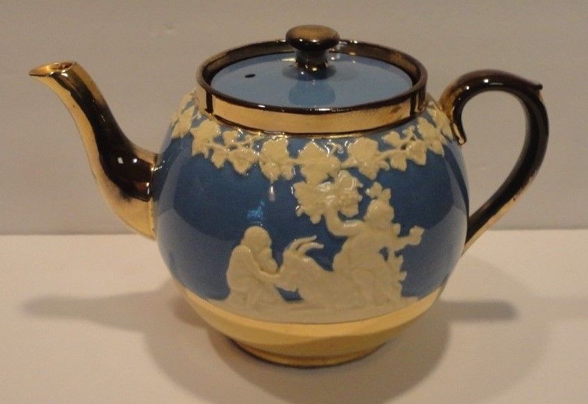 Gibsons Staffordshire England Blue & White Gold Trim Coffee Tea Pot