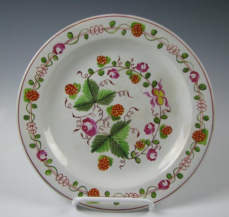 Antique Pearlware Glaze Strawberry pattern Staffordshire Plate early 19th C.