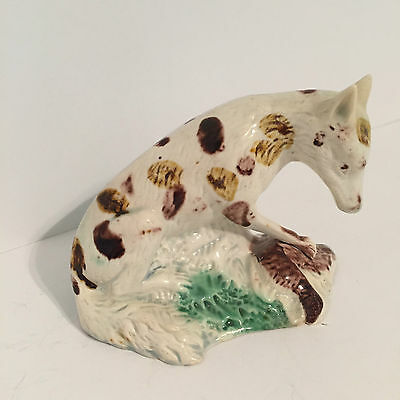 Antique Staffordshire Figure Fox with Game Bird from Wood Family Burslem  c.1790