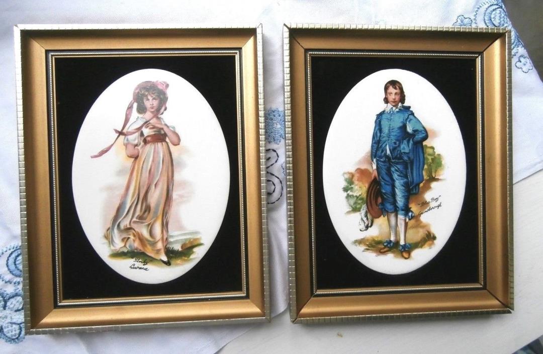 Magnificent Staffordshire Harleigh Tiles Pinky and Blue Boy Framed 1971 England