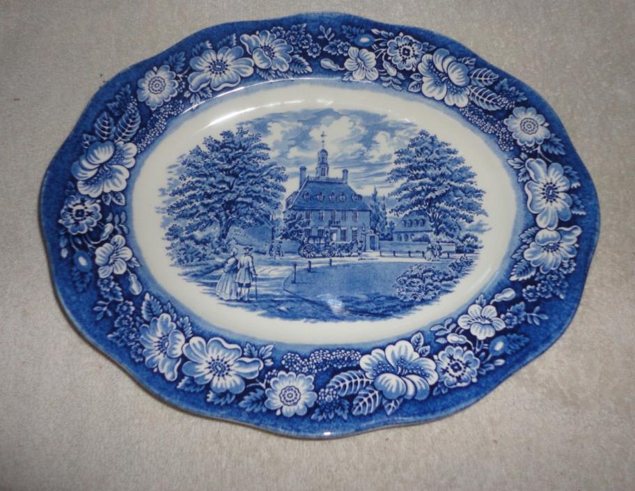 vtg LIBERTY BLUE Oval Serving Platter Governor's House Williamsburg Va Ironstone