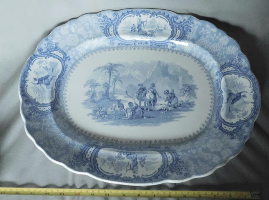 Rare Antique Blue Staffordshire Platter Goodwin Ellis Peruvian Hunters ca 1840