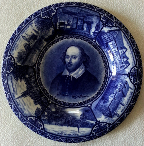William Shakespeare Flow Blue Porcelain Cabinet Plate Rowland Marsellus England