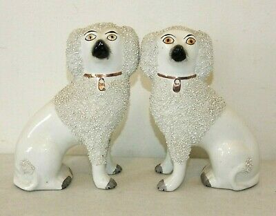 Pair Antique STAFFORDSHIRE England WHITE POODLE Dog Figurines, 7
