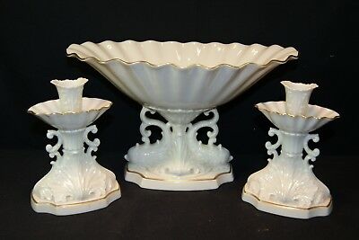 3pc Lenox China Dolphin Collection Console Set Oval Bowl & (2) Candlesticks