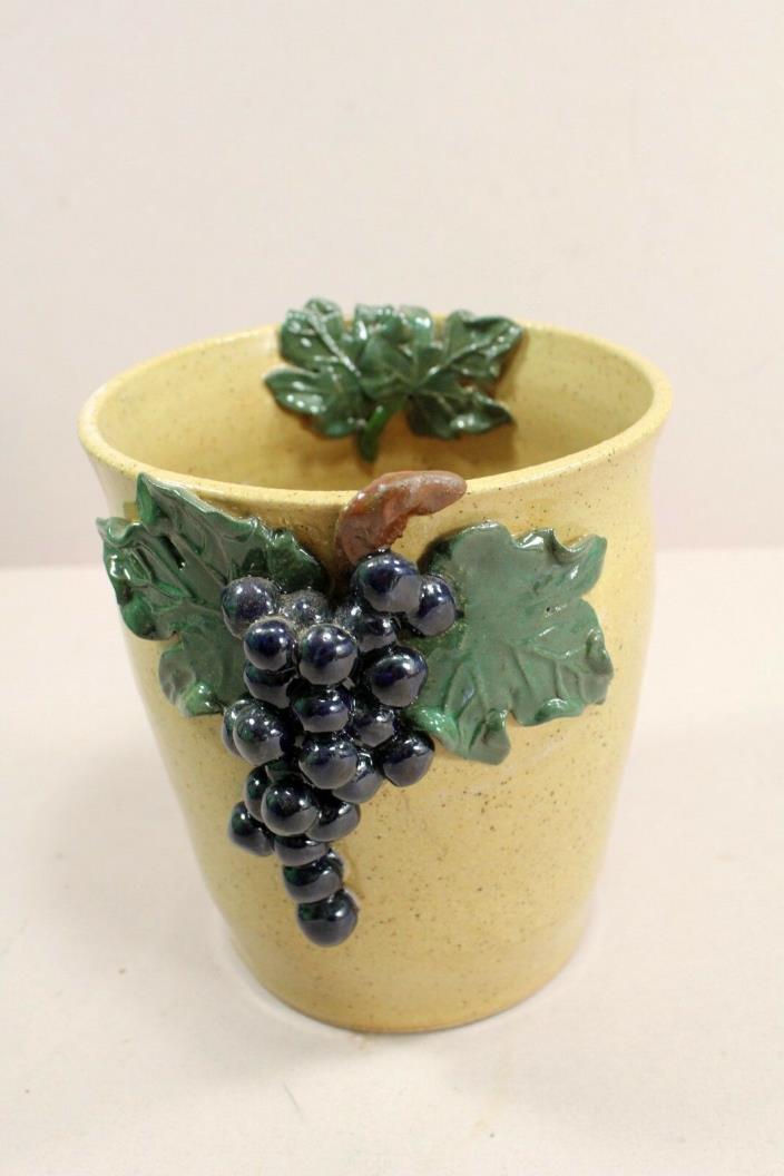 Lovejoy Ceramic Pottery Wine Cooler Appied Grapes Signed 6 1/2