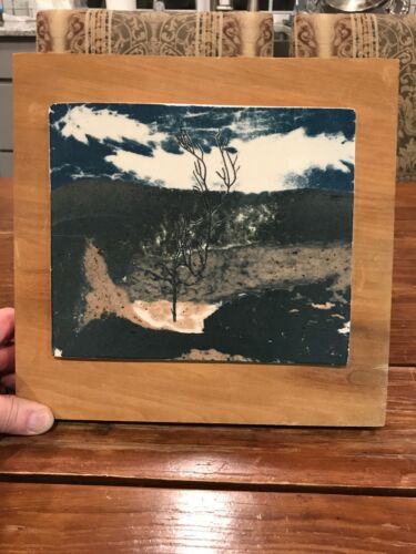 Antique LANDSCAPE Hand Painted Art Pottery Tile By Catharine Lumpkin 11X11”