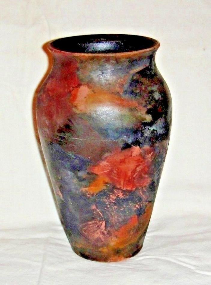 Vintage Copper metallic glaze vase, Signed, art studio pottery