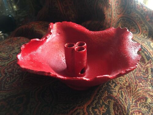 abstract rustic coarse ceramic studio pottery Ikebana vase red