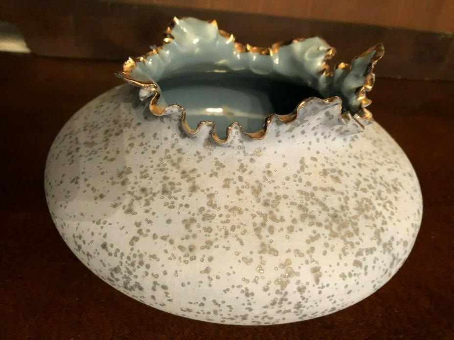 Vintage Handcrafted Pottery Vase Gold Trim