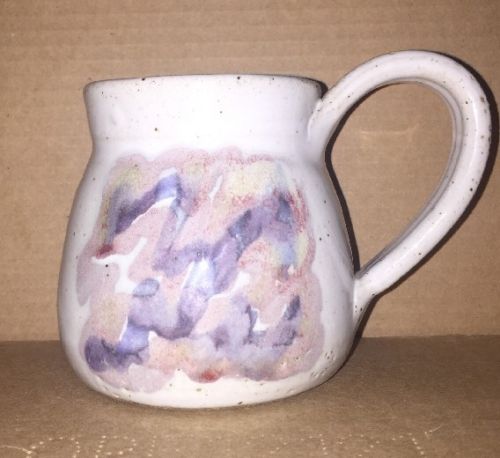 Hand thrown Pottery Mug 12 Oz Not Signed White Grey Multi Color Design EUC