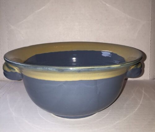 Tumbleweed Pottery Blue Bowl With Side Handles 0.75 Qt two tone color multi