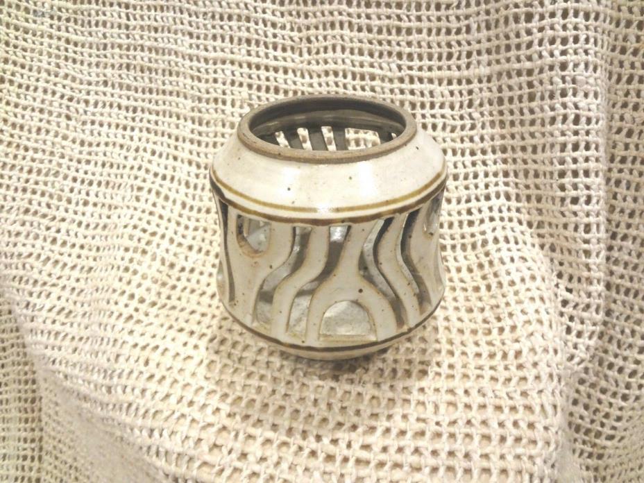 Studio Art Pottery Glazed Stoneware Abstract Tealight Candle Holder Signed