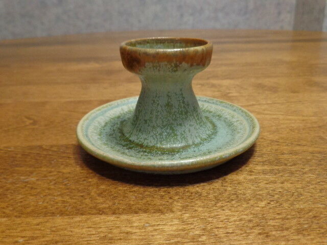 PIGEON FORGE POTTERY CANDLEHOLDER WITH IRIDESCENT DRIP GLAZE SIGNED A. HUSKEY