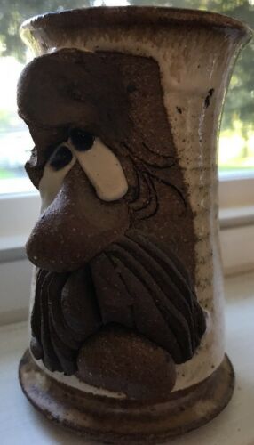 Mahon Made Stoneware 3-D Face Vase Tall Mug Man With Mustache 5 1/4