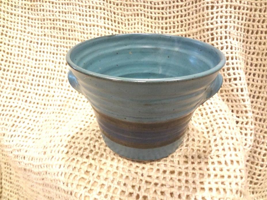 Hand Made Studio Art Pottery Drip Glaze Planter Vase Pot Blue & Brown Signed