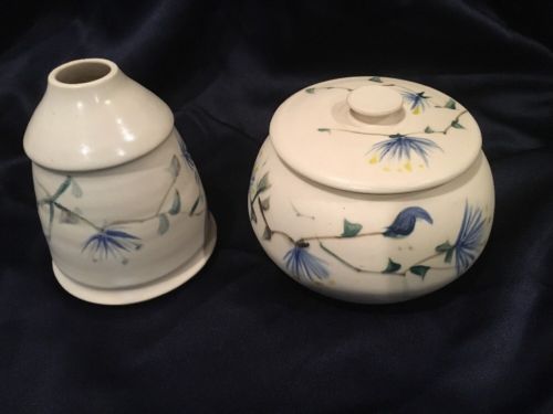 Deaton Pottery Jar with Lid  And Vase Blue Flower