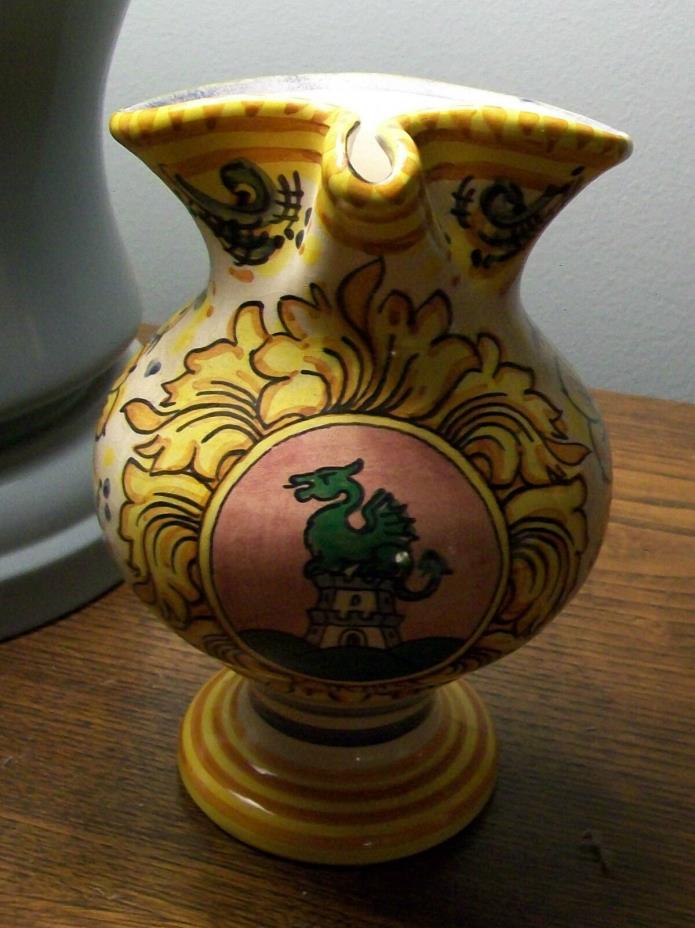 Vintage Signed Art Pottery Dragon Decorated Pitcher Vase