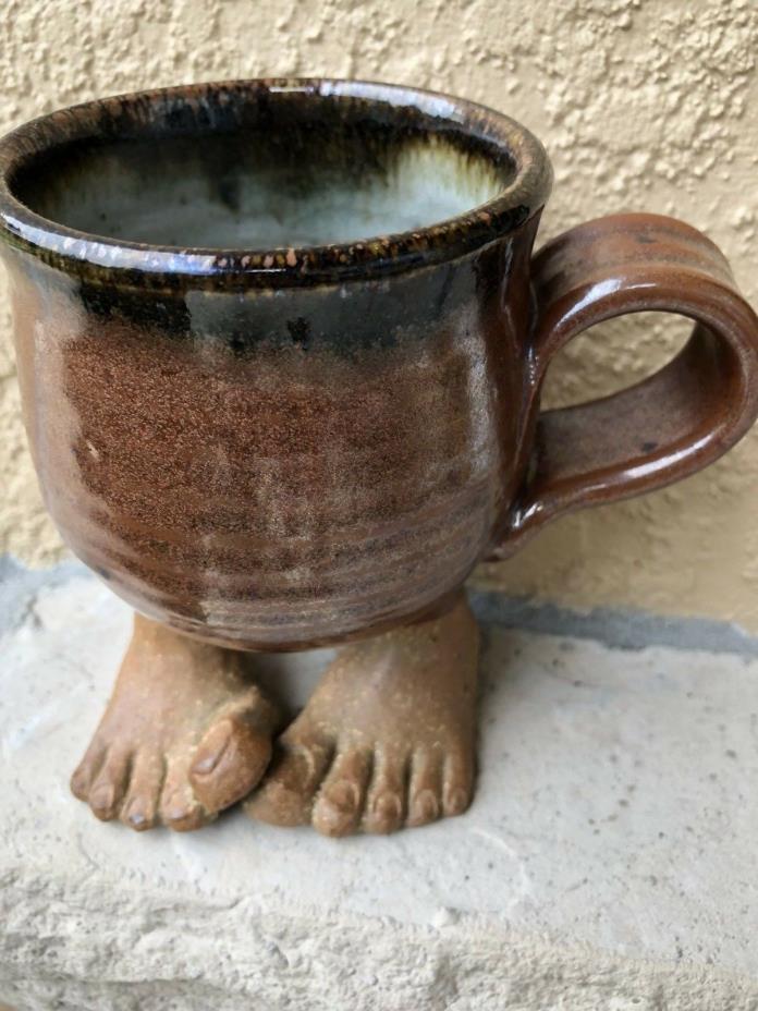 Handmade Pottery Footed w/ Feet Coffee Mug Cup 5