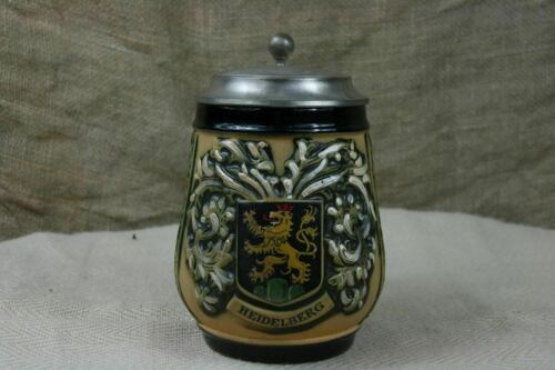 Original King #406 Stoneware Mug Heidelberg Stein Cream Tan Green Black Vintage