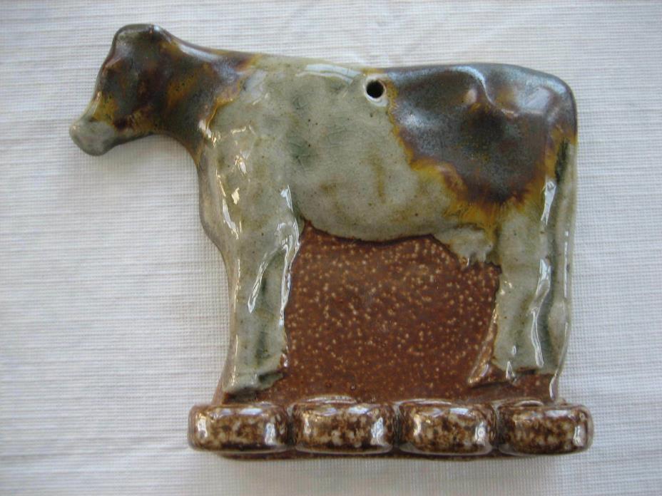 Hand Made Glazed Ceramic Pottery Cow Wall Hanging Tooth Brush Holder