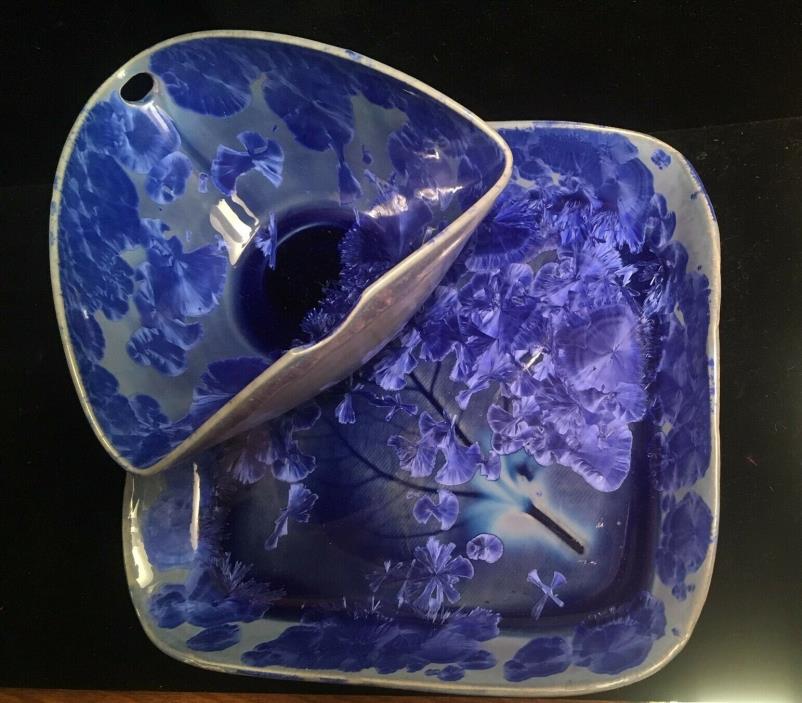 Hong Rubinstein Crystalline Glaze Contemporary Art Pottery Yaki Soba Plate&Bowl