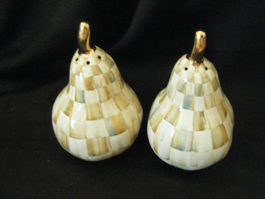 Mackenzie Child's PARCHMENT CHECK PEAR Salt & Pepper Shakers