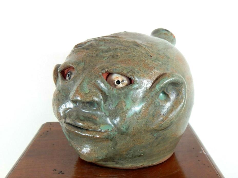 ( alien alex)  billy   joe craven face jug pottery, folk art 6''x 6''