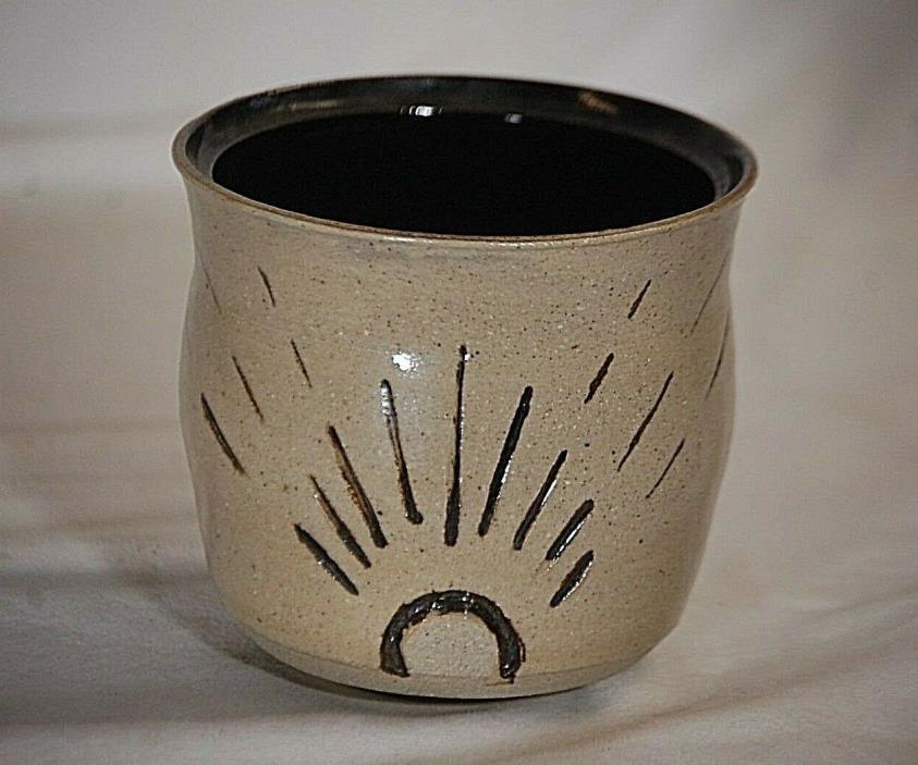 Handcrafted Stoneware Studio Art Pottery Sun Rise Vase Jar Earth Tone Signed
