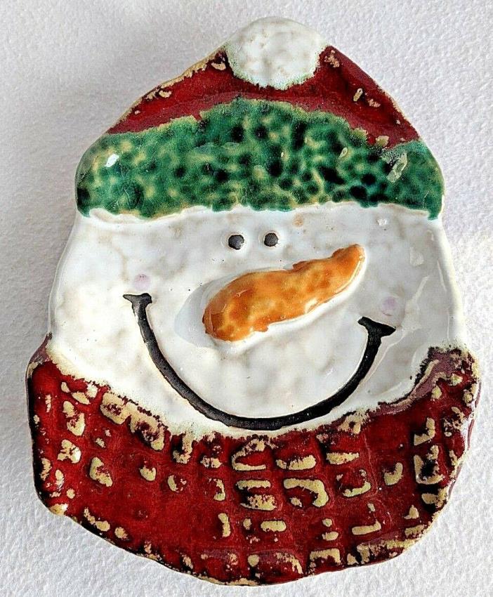 Hand Made Heavy Pottery Clay Snowman Plate