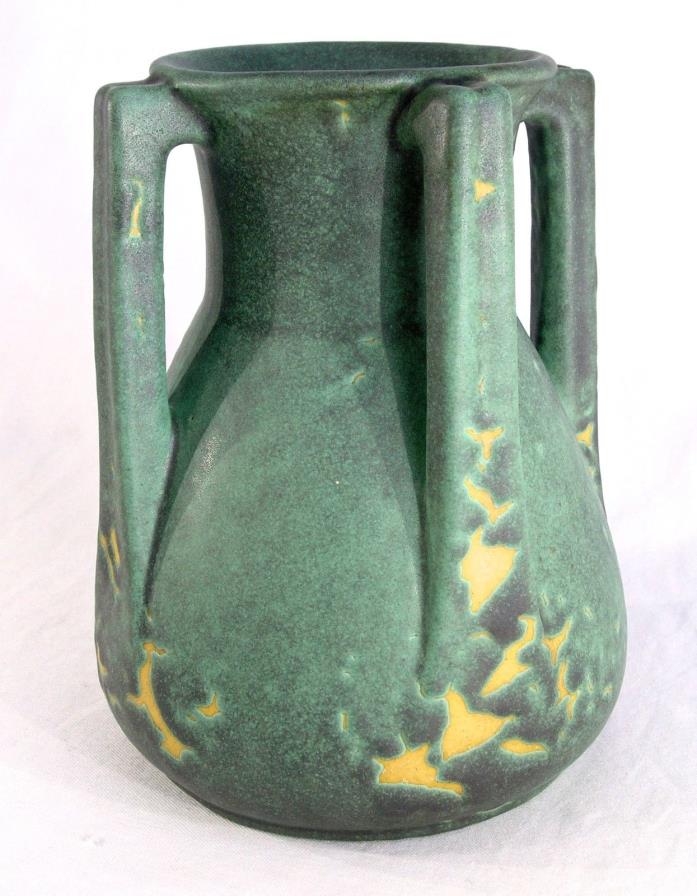 Teco Four Handled Buttressed Vase Odd Green Glaze Arts & Crafts