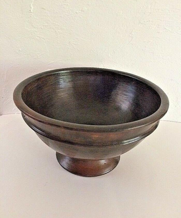 Vintage Pottery Pedestal Bowl Faux Wood Finish Fruit Bowl Centerpiece