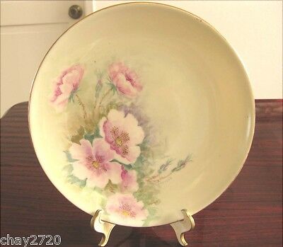 VTG C. SIGNED DECORATIVE PORCELAIN PLATE PINK FLORAL PATTERN