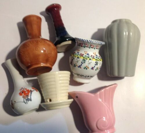 7 Mini Vintage Art Pottery Ceramic Vase Sevilla,E E Alexander,USA