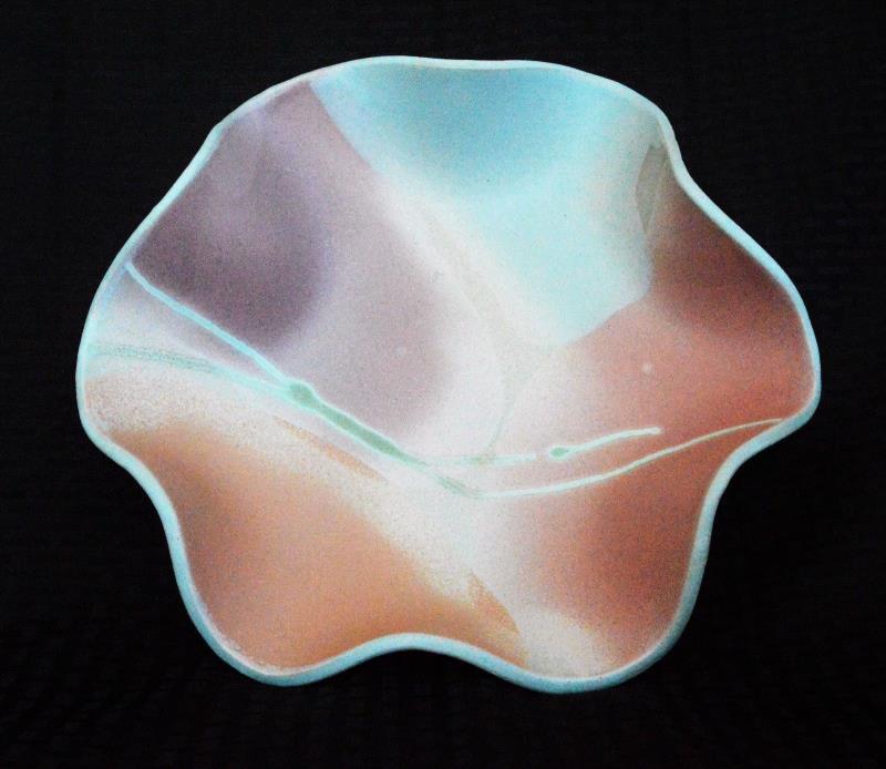 Vintage 80's Postmodern Powder Glazed Art Pottery Decorative Bowl Signed