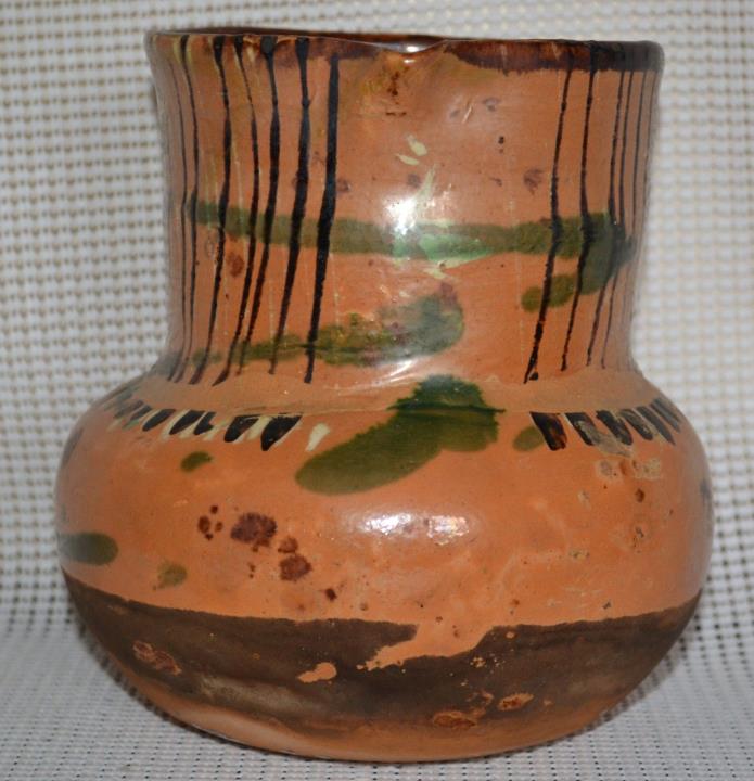 vtg pitcher MADE in MEXICO multi color primitive rustic art pottery terra cotta