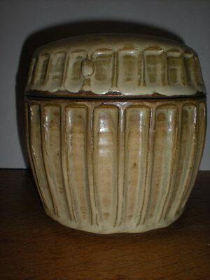Pottery Canister with Lid Glazed nature colors Fluted sides