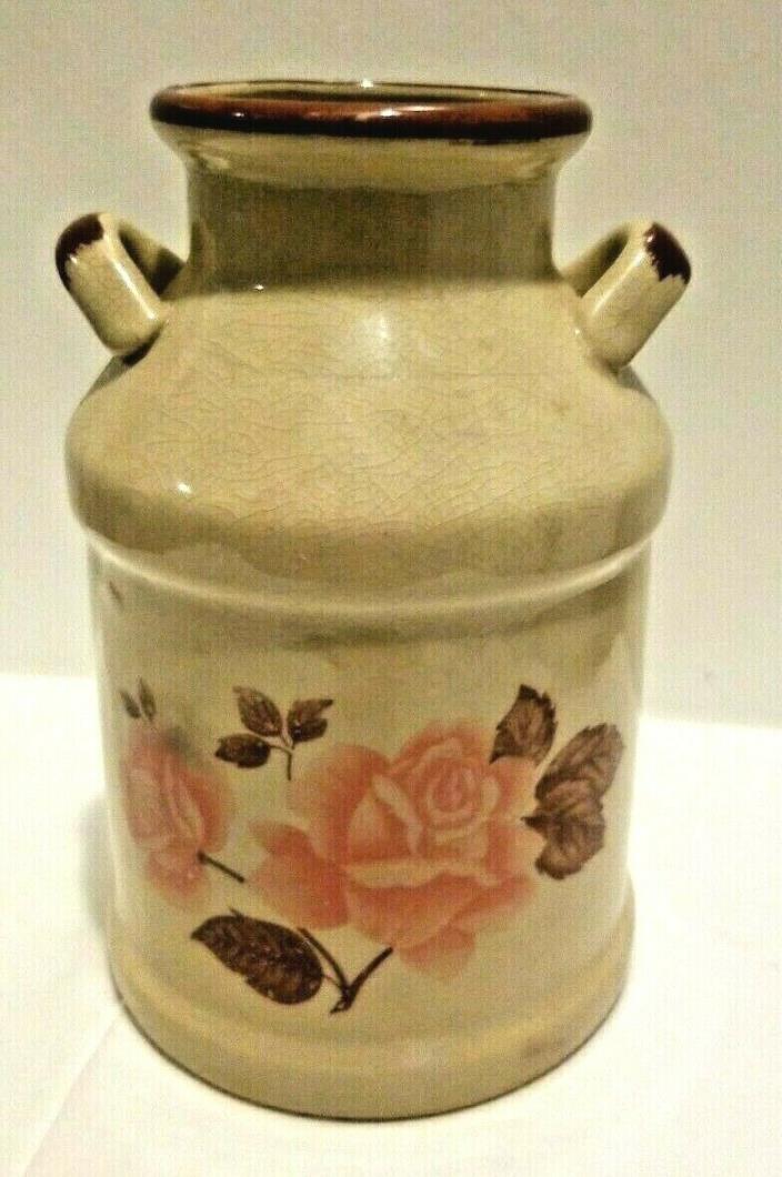 Vintage Ceramic Milk Can Crock Vase Jug W/Handle 7