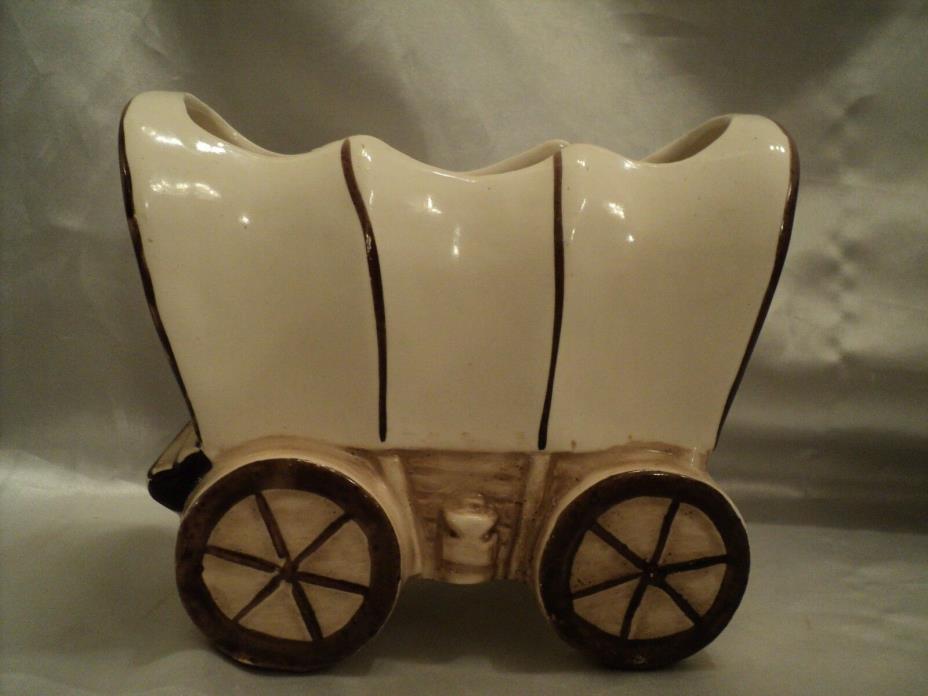 Western Themed Covered Wagon Ceramic Planter Unknown Age & Maker
