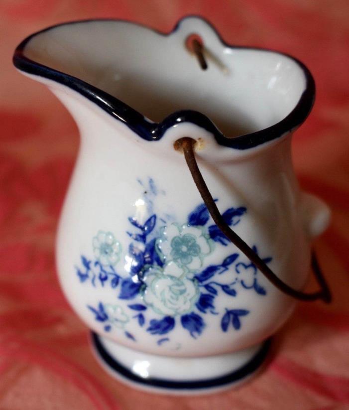 PITCHER Toothpick Holder with embossed textured Flowers Wire Handle