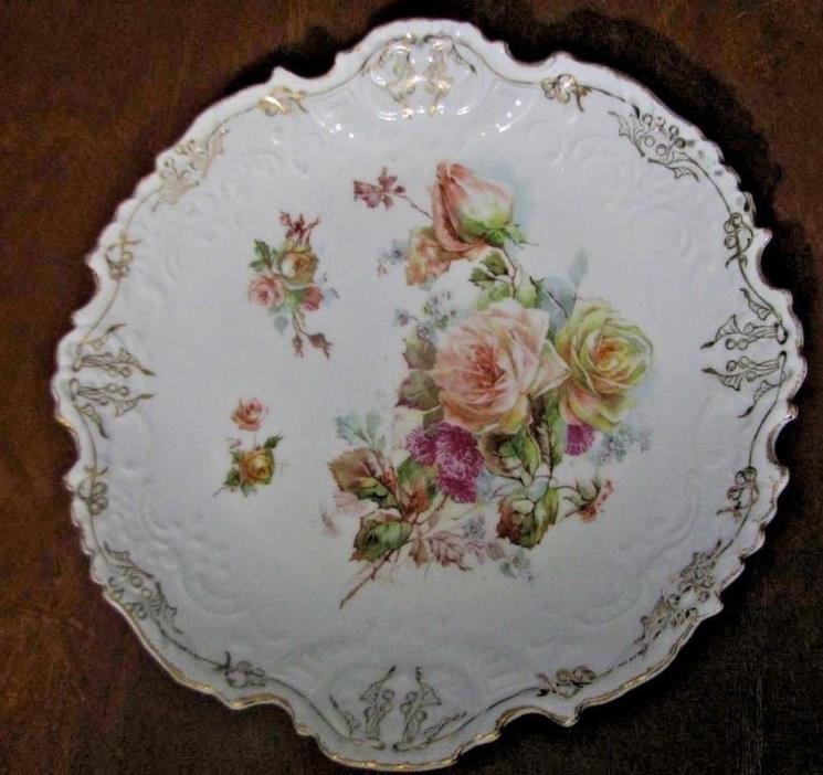 Vintage Ornate Hand Painted Cabinet Plate With Delicate Roses Unmarked 9
