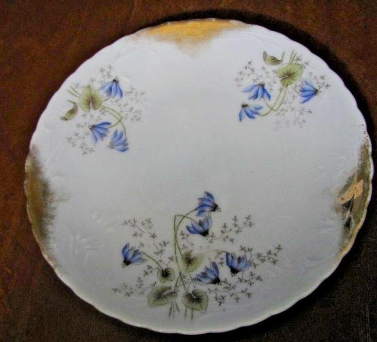 Vintage Hand Painted Cabinet Plate With Blue Flowers  Unmarked 7 3/4